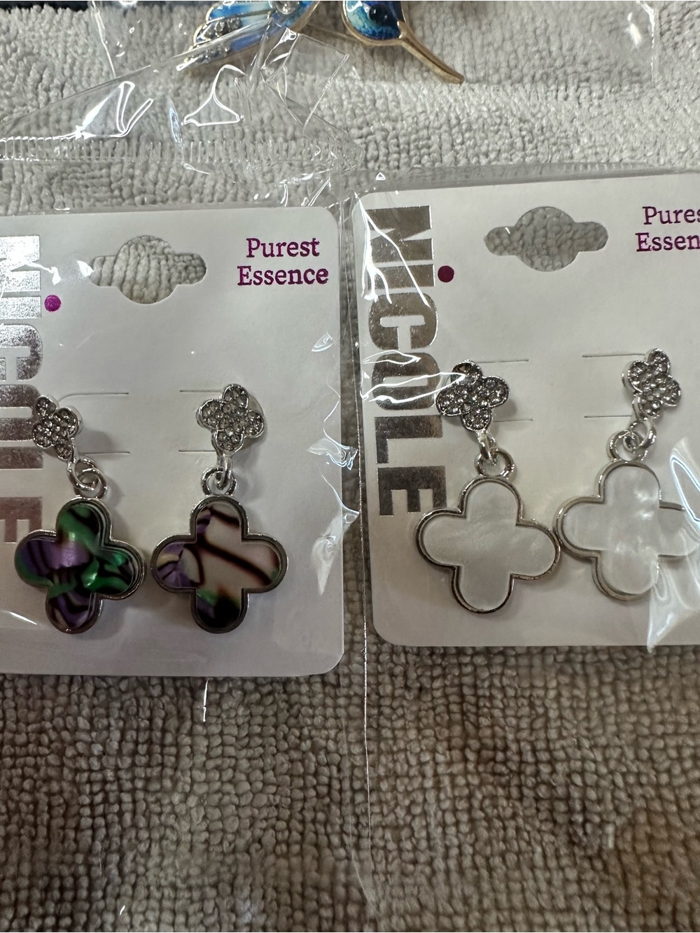 Silver Clover Drop Earrings - Multicolor and White